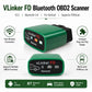Green vLinker FD Bluetooth OBD2 scanner angled front view with button icons