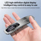 Handheld luggage scale with front LED weight display, held in an open hand