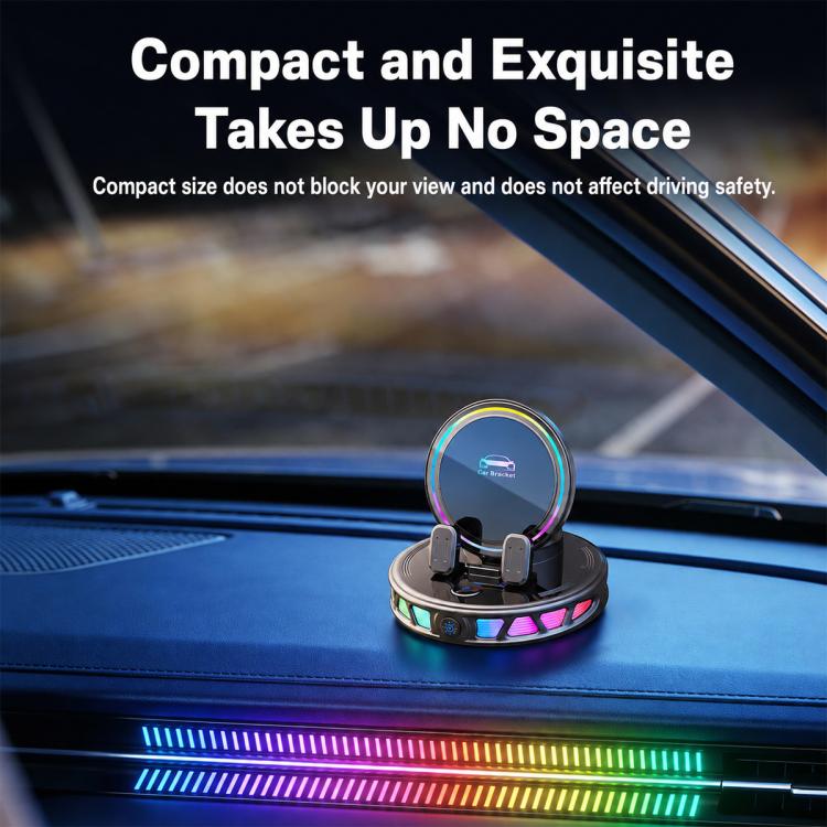 Black dashboard wireless phone holder with circular RGB ring and spring cradle