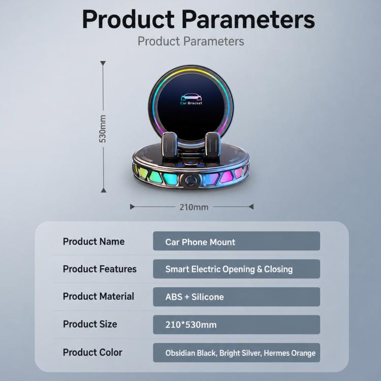Black car phone mount wireless charger base with rainbow LED ring and cradle