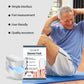 White handheld glucose track device with blue light strip and display, with retail box