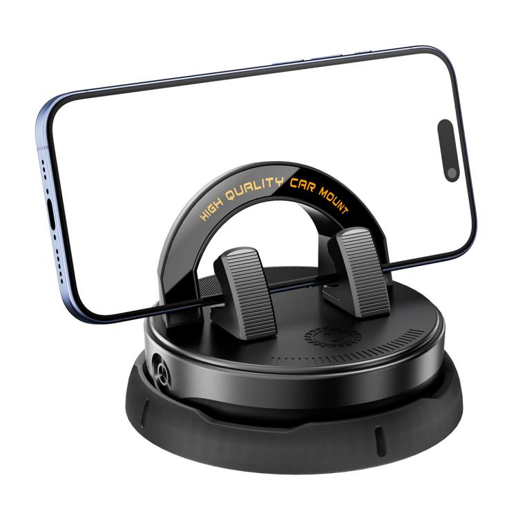 Car dashboard phone holder with cradle clamps and non-slip round base