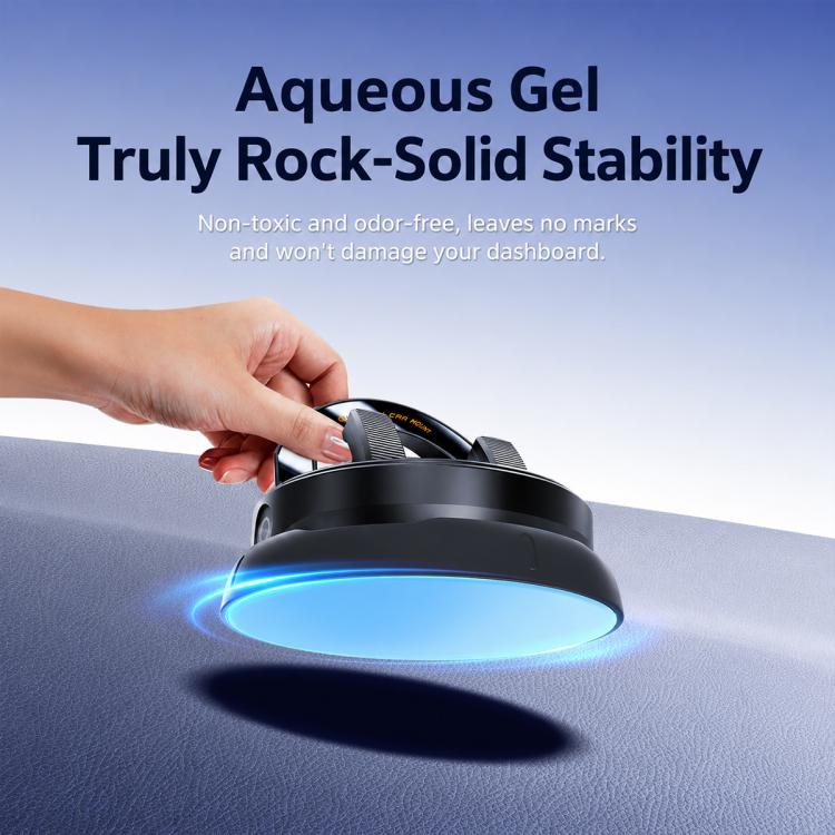 Car dashboard anti-slip phone mount with glowing gel base and clamp cradle