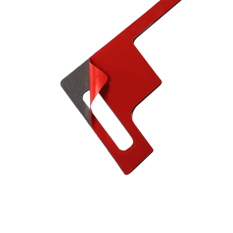 Red backing card with gray insert and cutout for vent trim sticker