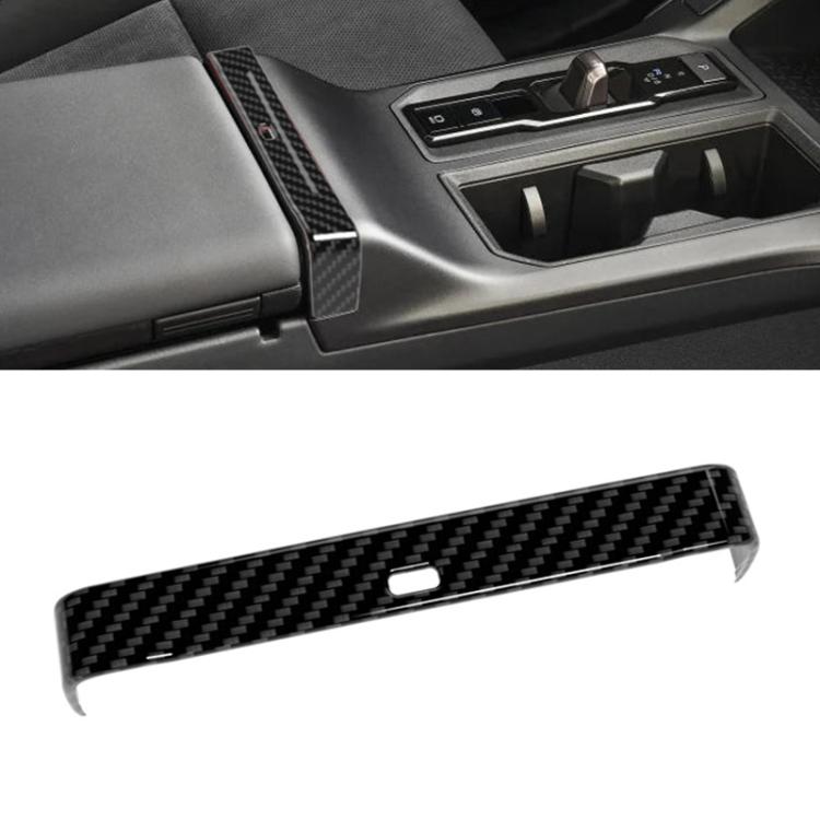 Toyota RAV4 armrest box trim strip with carbon fiber pattern and center opening