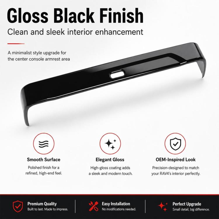 Toyota RAV4 armrest box trim strip in glossy black finish with center slot