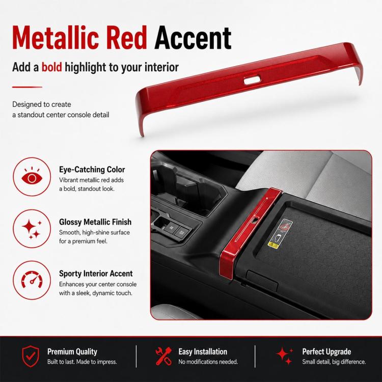 Toyota RAV4 armrest box trim strip in metallic red with center opening