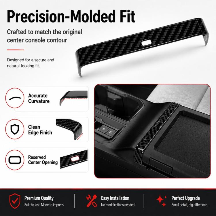 Toyota RAV4 armrest box trim strip with carbon fiber texture and center opening