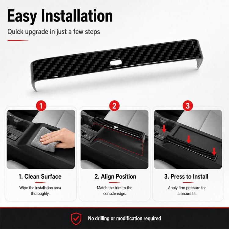 Toyota RAV4 armrest box trim strip with carbon fiber pattern and center slot
