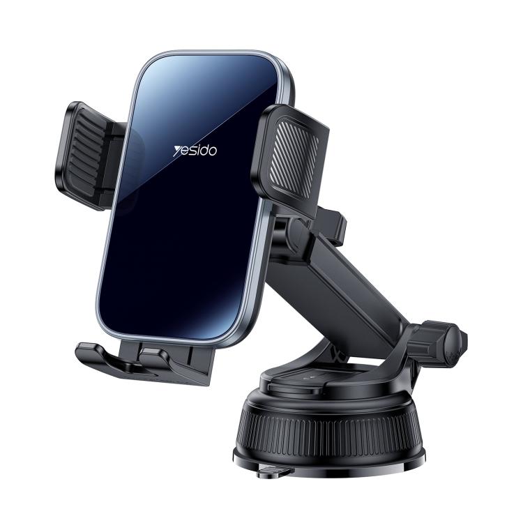 Car suction cup phone holder clamp, black cradle with adjustable arms