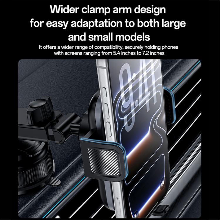 Car phone holder clamp arm with textured grips for small to large phones, black