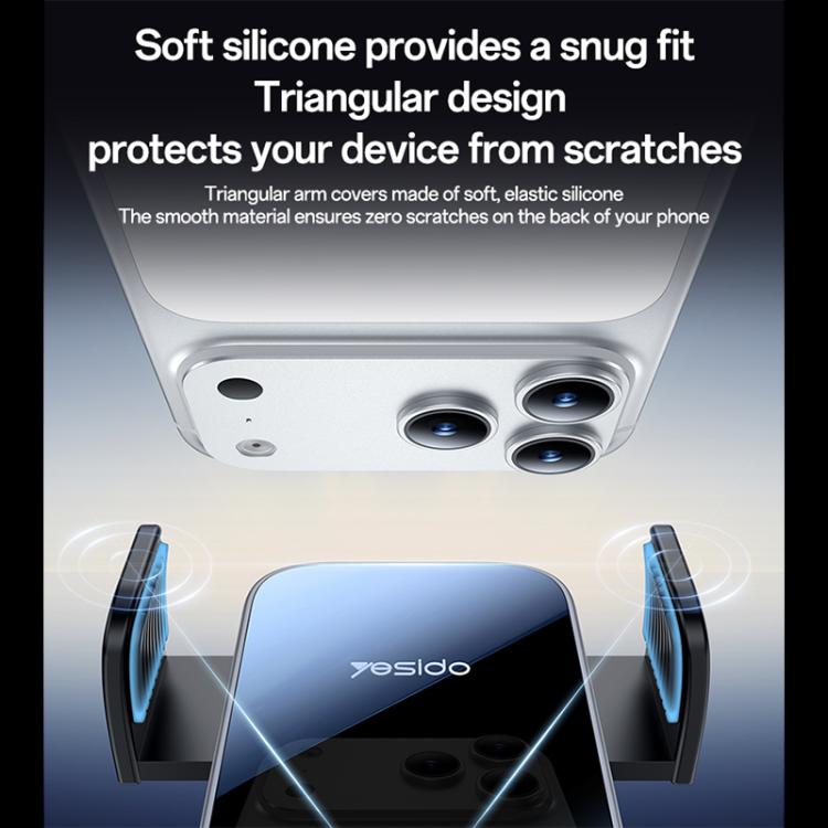 Car phone holder silicone triangular clamp pads to protect device, black base
