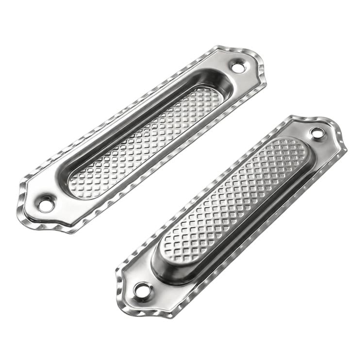 Stainless steel recessed flush pull handle set, oval textured grip, two mounting holes