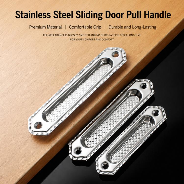 Recessed stainless steel flush pull handle, oval textured insert, two screw holes