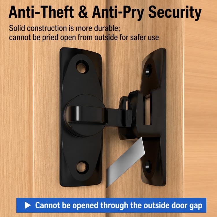 Black rotating door latch lock with locking hook and mounting base