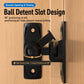 Black door and window security latch lock on strike plate, rotating lever