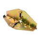 Butterfly-shaped folding metal hinge with two springs, hinged plates, and screw holes, gold tone.