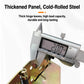 Butterfly-shaped folding metal hinge with spring mechanism on thick metal plate, gold tone.