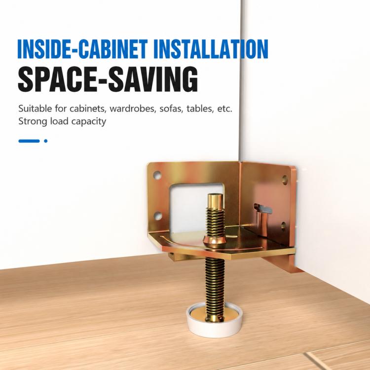 Adjustable cabinet leveling foot for inside mounting with threaded rod and base pad