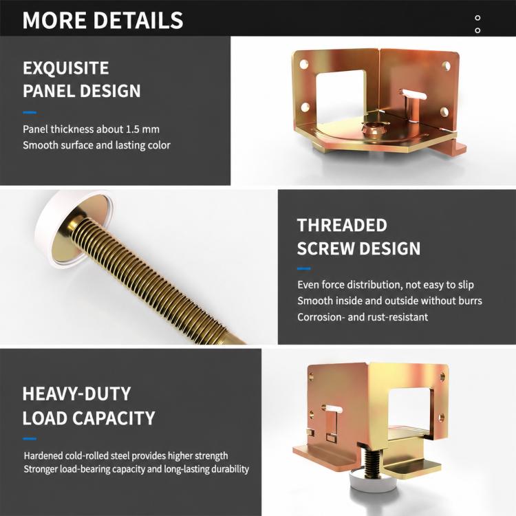 Threaded cabinet leveling foot set with copper-toned bracket and heavy-duty support