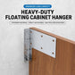 Floating cabinet hanger bracket with adjustable arm, perforated steel mounting plates