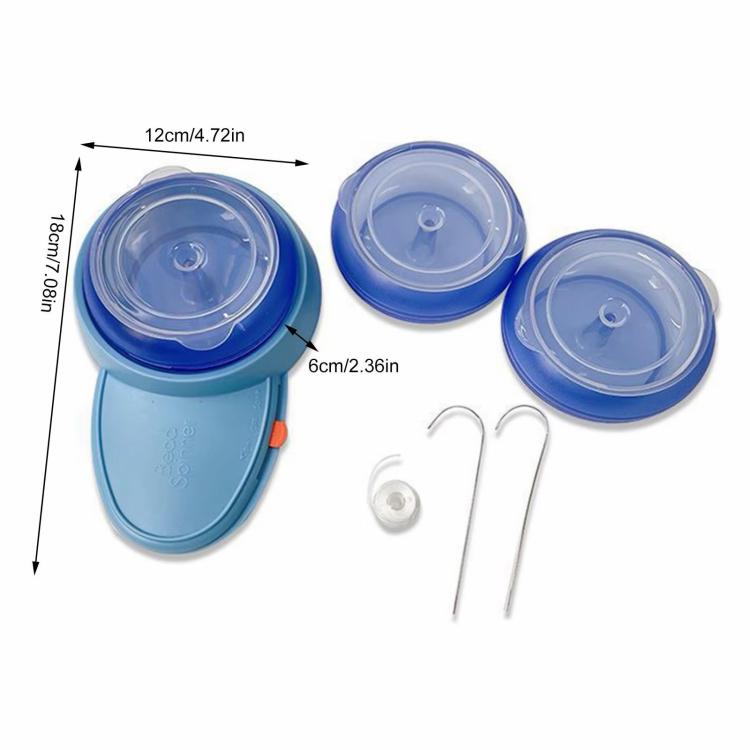 Blue electric bead spinner with three clear lids and included threading needles