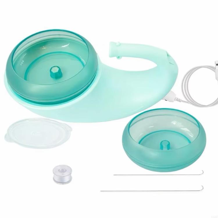 Mint-green bead spinner base with round bowl, dust lid, and detachable power cord