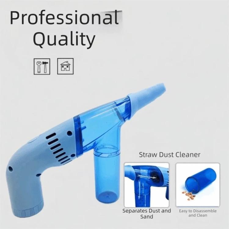 Blue handheld dust cleaner with transparent suction cup and vented nozzle