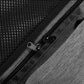 Black car trunk organizer zipper track and fabric edge detail