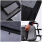 Grey fabric car seat back organizer with zipper pouch and mesh side compartments