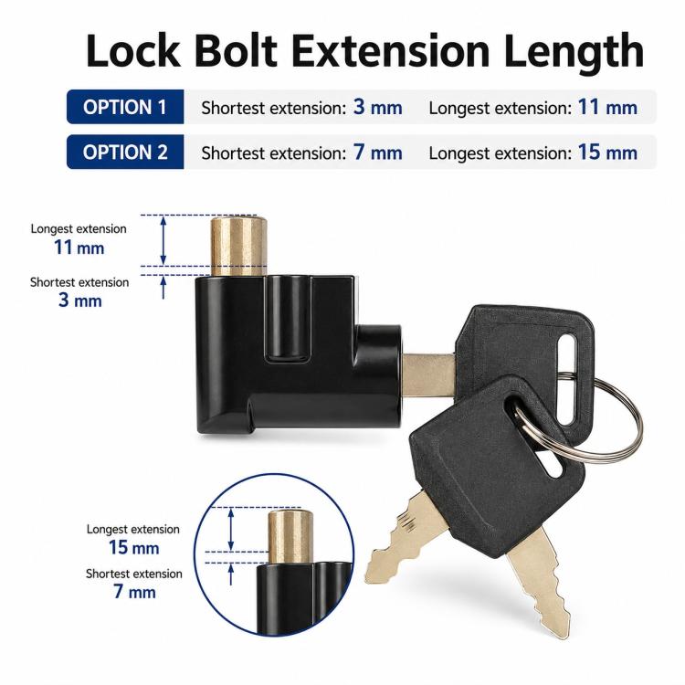 Black lock body with gold bolt extension piece and key ring with two keys