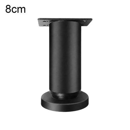 Black height-adjustable furniture support leg, 8cm, with round base and mounting plate