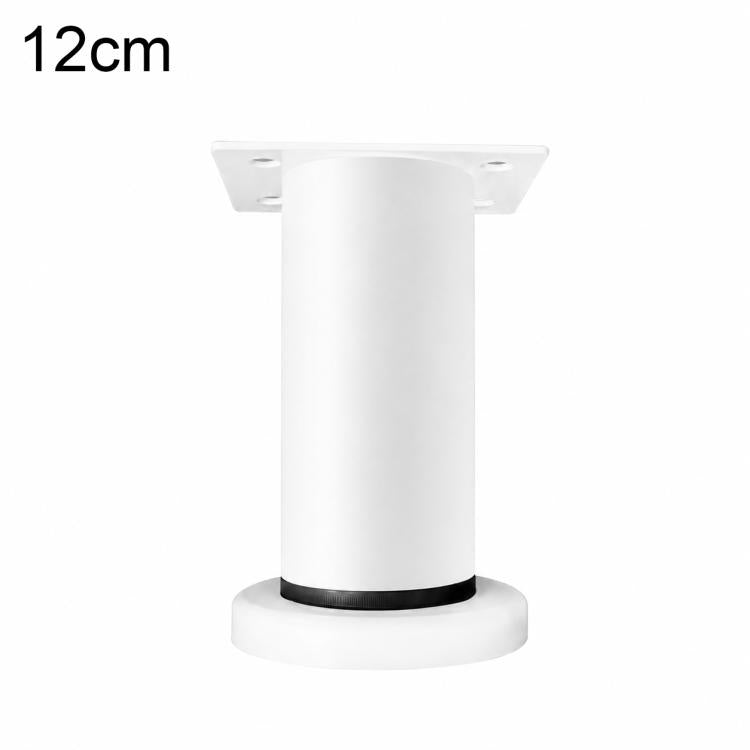 White height-adjustable furniture support leg, 12cm, with round base and mounting plate
