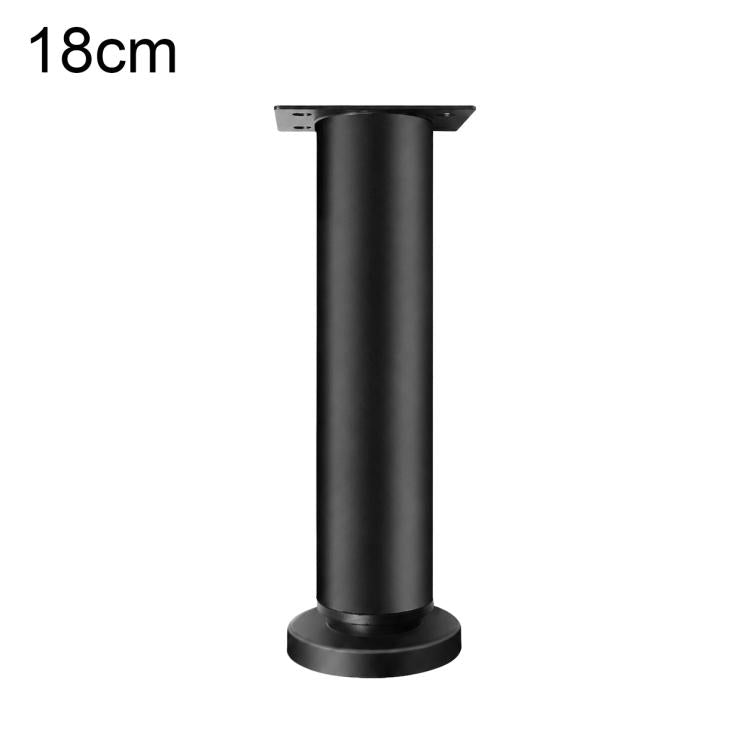 Black height-adjustable furniture support leg, 18cm, with round base and mounting plate