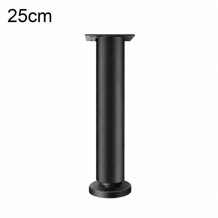 Black height-adjustable furniture support leg, 25cm, with round base and mounting plate