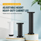 Height-adjustable furniture support legs set in black and white with round bases and plates