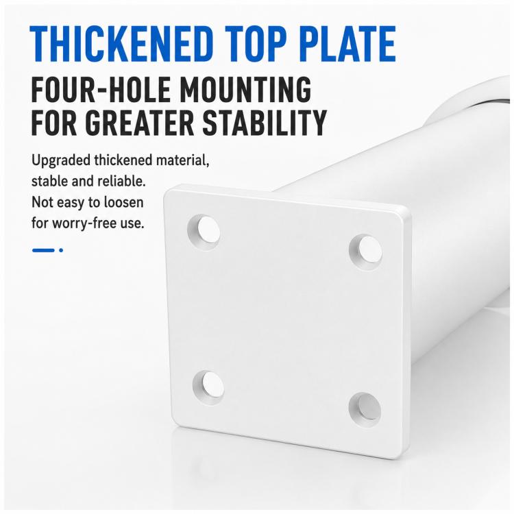 White adjustable leg top mounting plate with four holes and sturdy square base