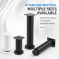 Set of height-adjustable furniture support legs in black and white with square mounting tops