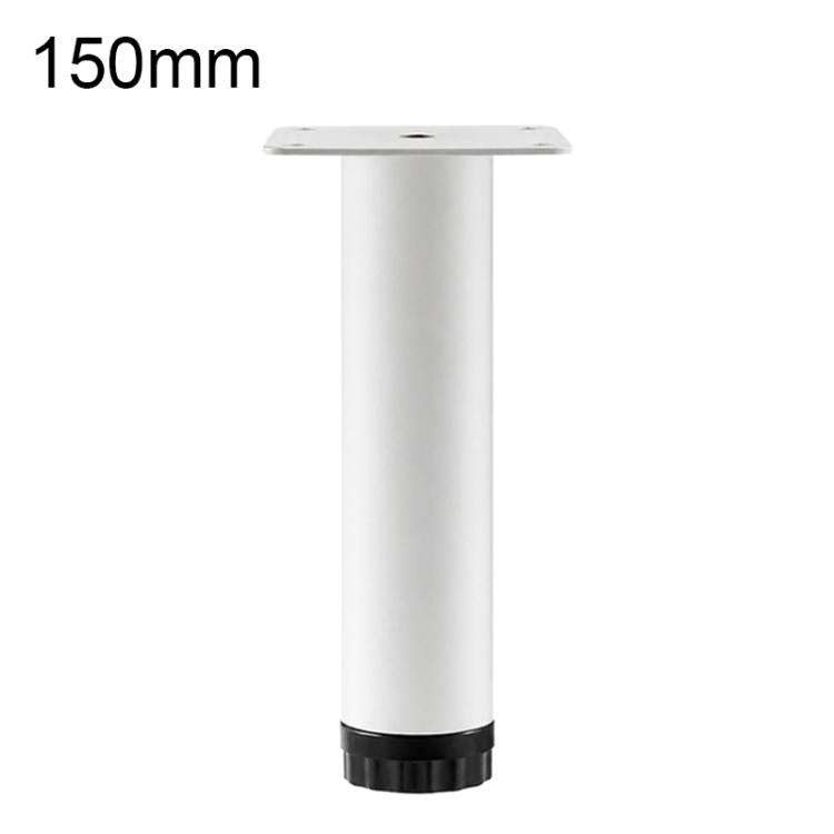 White height-adjustable furniture support leg, 150mm with round base and mounting plate