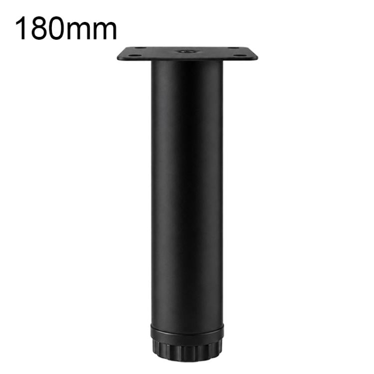 Black height-adjustable furniture support leg, 180mm, with mounting plate and ridged base