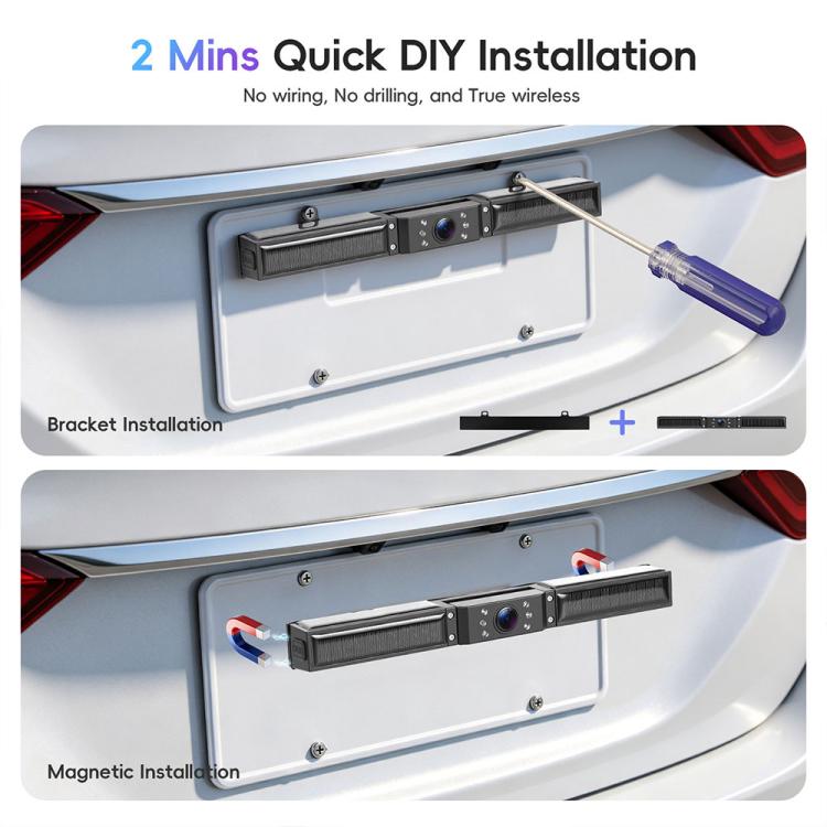 Rear backup camera bar with solar power, shown with bracket installation hardware