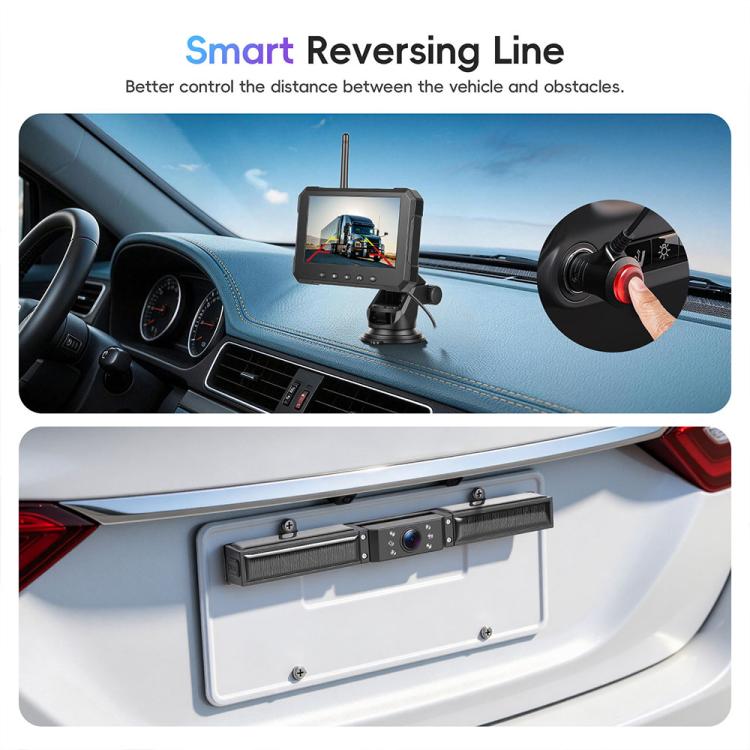 Rear backup camera bar with wireless monitor showing a road view