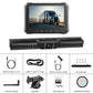 Backup camera system kit with monitor, camera bar, cables, bracket, and stickers