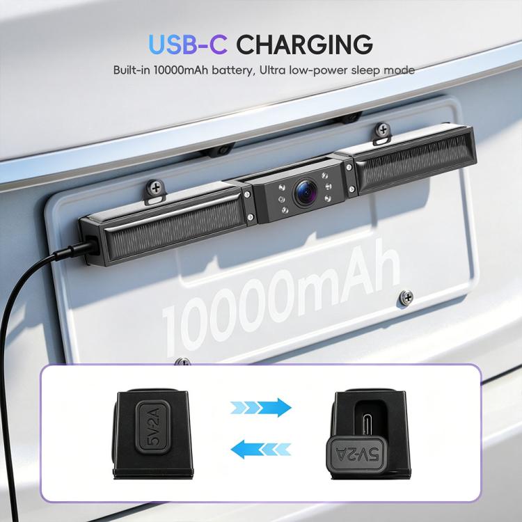 Rear camera bar with USB-C charging port and lens module