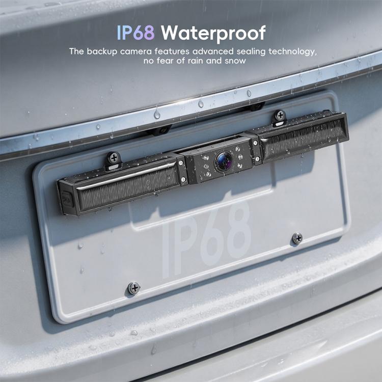 Waterproof rear backup camera module with rain droplets on camera bar