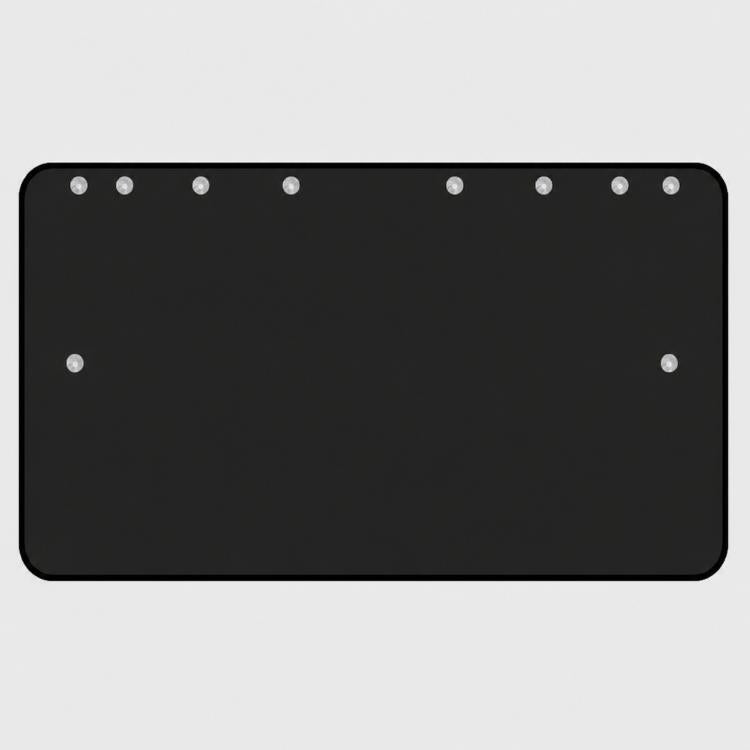 Black rear window sunshade panel with silver suction-cup points around the border