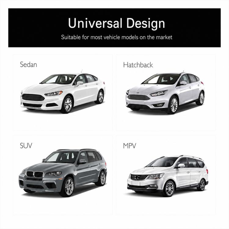 Universal-fit rear windshield sunshade curtain shown for sedan, hatchback, SUV, MPV
