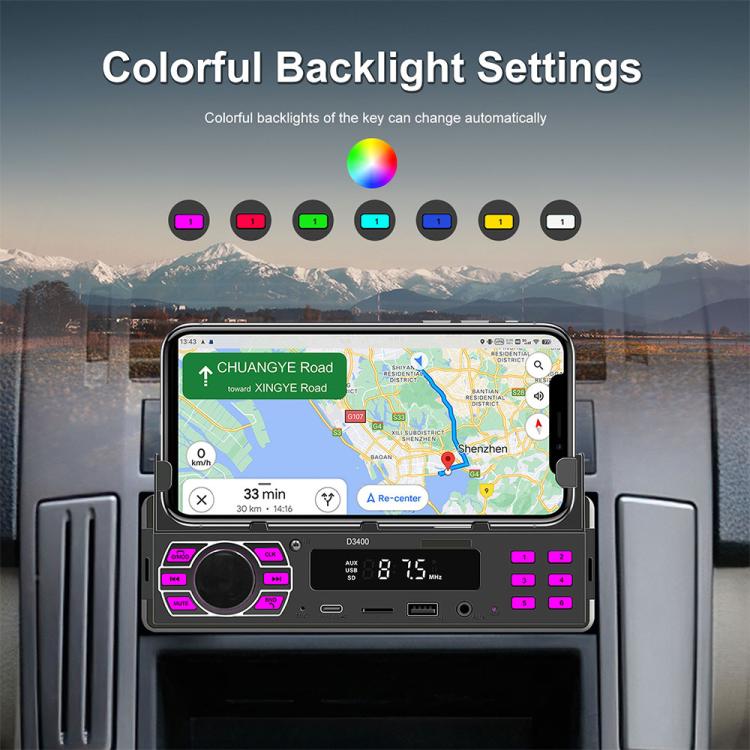 Single-DIN car Bluetooth MP3 player with colorful button backlight and LCD display