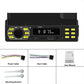 Single-DIN car Bluetooth MP3 player front panel with power and horn cables, manual