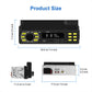 Single-DIN car Bluetooth MP3 player FM radio with dashboard size diagram and rear connectors